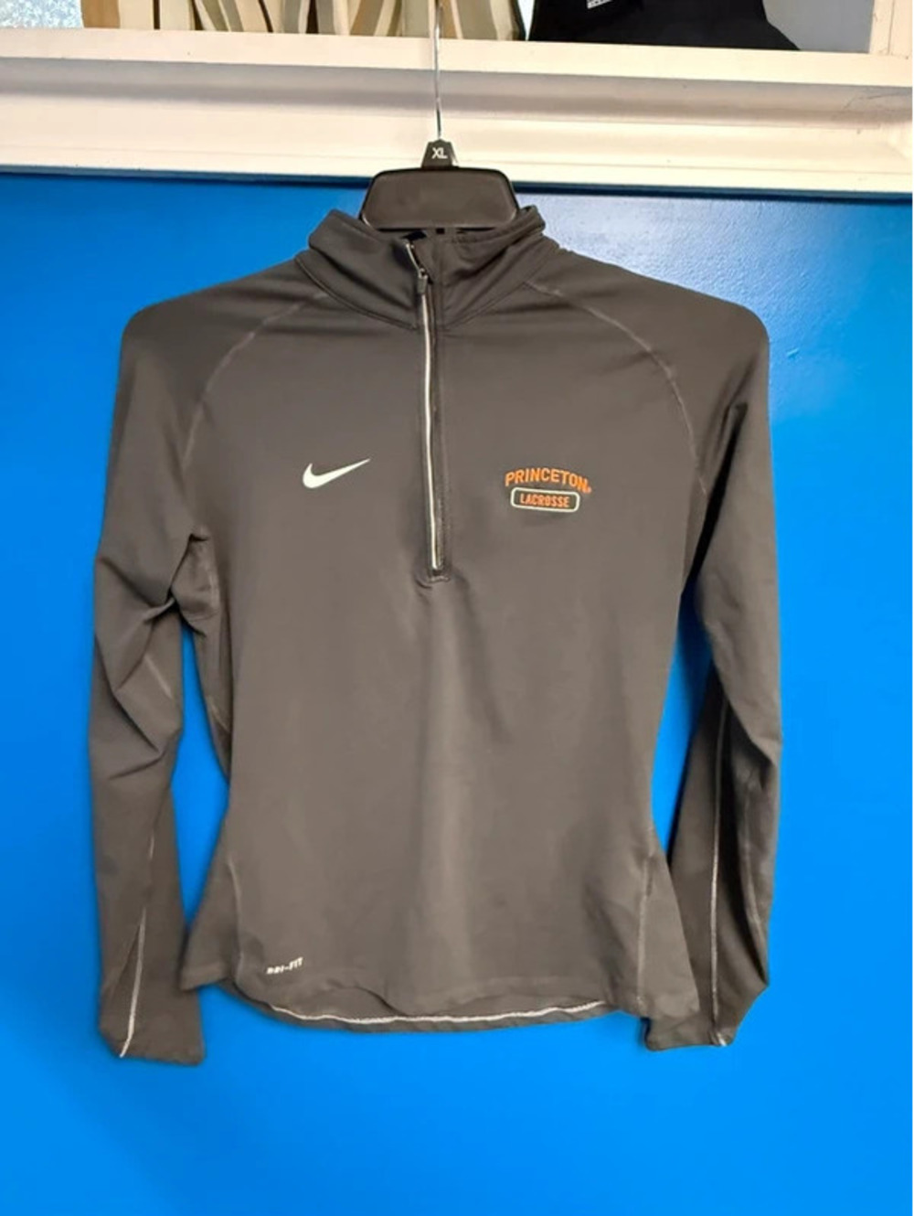 Princeton Lacrosse Nike Dri-FIT Quarter Zip Pullover Charcoal Grey Mens Medium